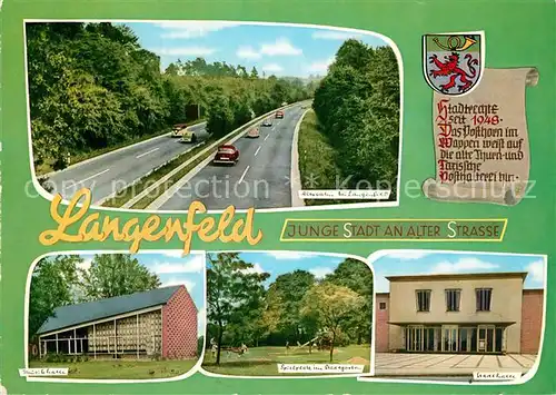 AK / Ansichtskarte Langenfeld_Rheinland Autobahn Musikhalle Spielplatz Stadtgarten Stadthalle Wappen Langenfeld_Rheinland