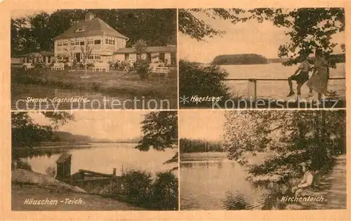 AK / Ansichtskarte Wormsdorf Strand Gaststaette Horstsee Haeuschen Teich Kirchenteich Wormsdorf