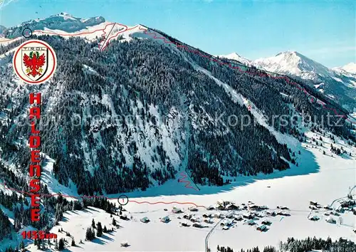 AK / Ansichtskarte Haldensee Winter und Sommererholungsort Tannheimertal Wintersportplatz Alpen Fliegeraufnahme Haldensee