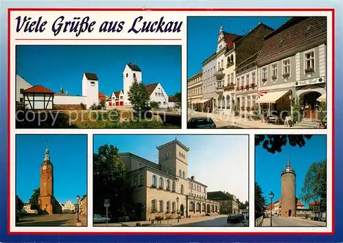 AK / Ansichtskarte Luckau_Niederlausitz Gebaeude der Feuerwehr Hauptstrasse Hausmannsturm Rathaus Roter Turm Luckau_Niederlausitz