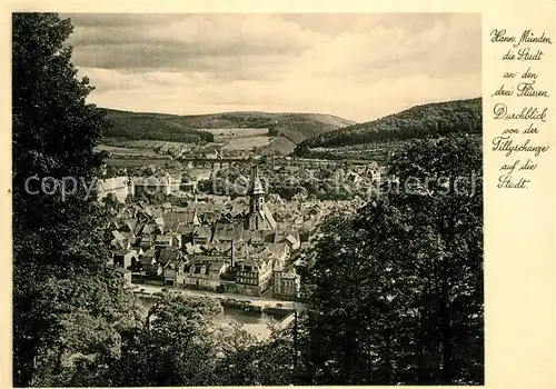 AK / Ansichtskarte Hann._Muenden Blick von der Tillyschanze Hann. Muenden