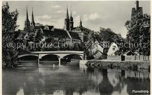 AK / Ansichtskarte Merseburg_Saale Bruecke Kirche Turm Merseburg_Saale