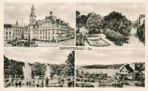 AK / Ansichtskarte Crimmitschau Marktplatz Rathaus Park Freibad Kobertalsperre Crimmitschau