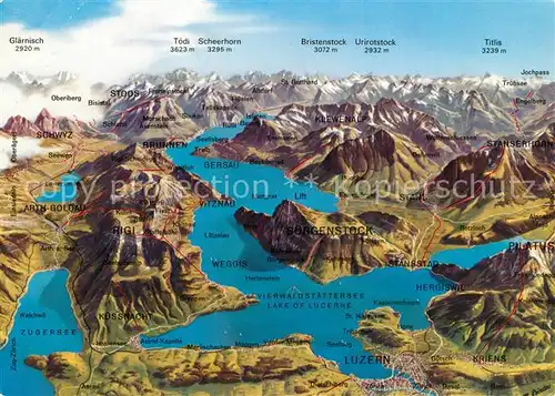 AK / Ansichtskarte Vierwaldstaettersee_SZ Panoramakarte Vierwaldstaettersee_SZ