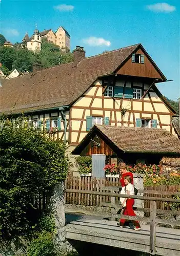 AK / Ansichtskarte Egloffstein Fachwerk Holzbruecke Egloffstein