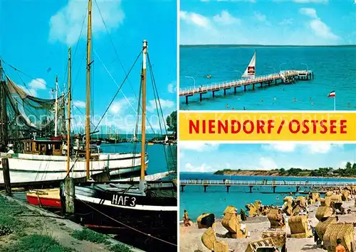 AK / Ansichtskarte Niendorf_Ostseebad Strand Seebruecke Hafen Niendorf_Ostseebad