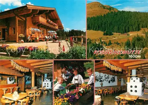 AK / Ansichtskarte Hinterglemm_Saalbach Rosswaldhuette Gaststube Kamin Landschaftspanorama Hinterglemm_Saalbach