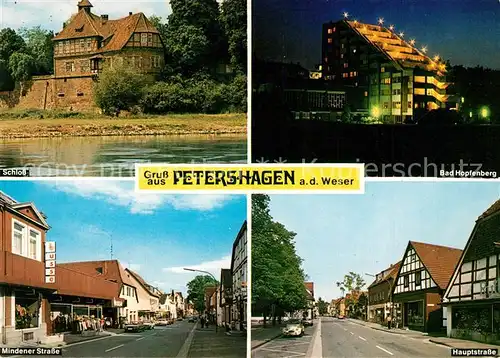 AK / Ansichtskarte Petershagen_Weser Schloss Bad Hopfenberg Hauptstrasse Mindener Strasse Petershagen Weser