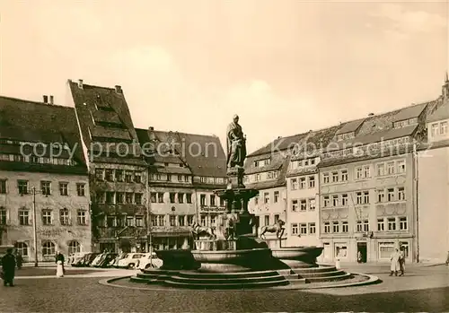 AK / Ansichtskarte Freiberg_Sachsen Obermarkt und Brunnendenkmal Freiberg Sachsen