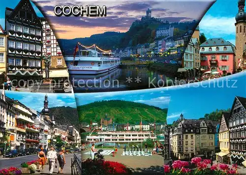 AK / Ansichtskarte Cochem_Mosel Moselpartie Reichsburg Strassenpartie Stadtplatz Cochem Mosel