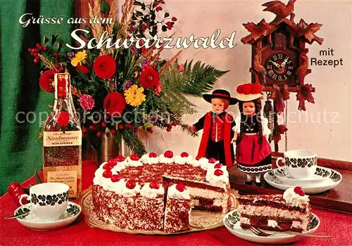 AK / Ansichtskarte Lebensmittel Schwarzwaelder Kirschtorte Rezept Kuckucksuhr  Lebensmittel