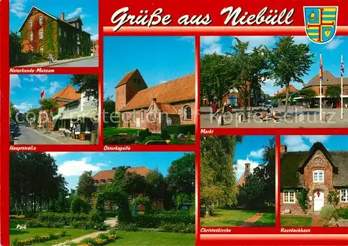 AK / Ansichtskarte Niebuell Naturkunde Museum Hauptstrasse Kapelle Markt Christuskirche Reetdachhaus Park Niebuell