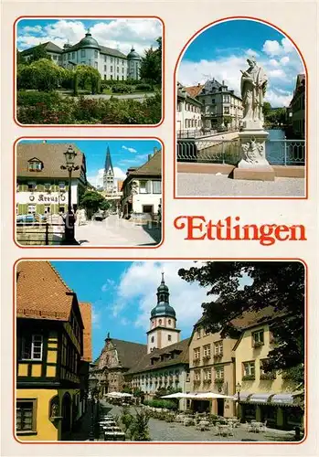 AK / Ansichtskarte Ettlingen Schloss Innenstadt Strassencafes Bruecke Denkmal Statue Ettlingen