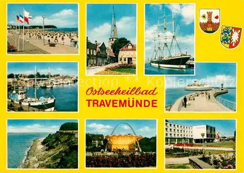 AK / Ansichtskarte Travemuende_Ostseebad Strand Faehrschiff Hafen Konzerthalle  Travemuende_Ostseebad