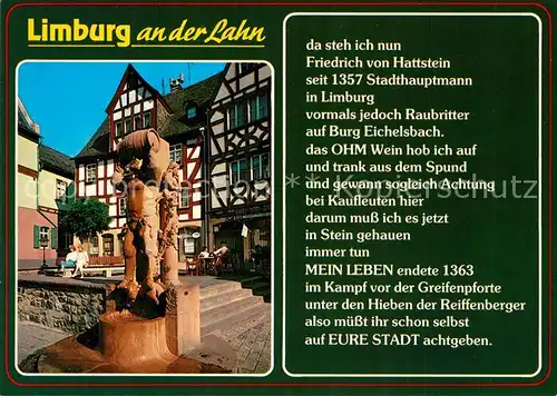 AK / Ansichtskarte Limburg_Lahn Hattstein Brunnen Altstadt Fachwerkhaeuser Limburg_Lahn