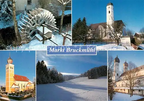 AK / Ansichtskarte Bruckmuehl_Rosenheim Mangfall Wasserrad Kirchen Bruckmuehl Rosenheim
