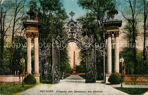 AK / Ansichtskarte Potsdam Eingang von Sanssouci am Obelisk Potsdam