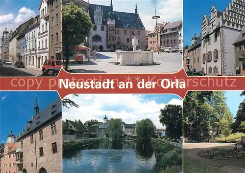 AK / Ansichtskarte Neustadt_Orla Erich Thaelmann Strasse Rathaus Brunnen Rathausgiebel Stadtpark Neustadt_Orla