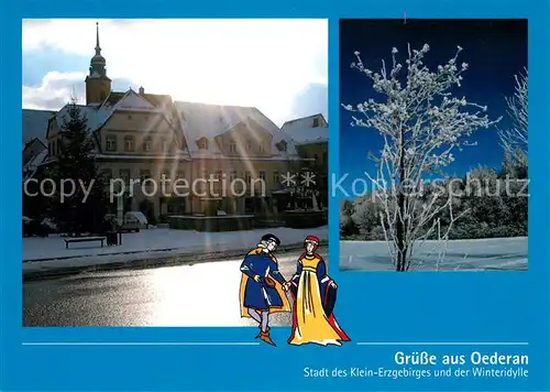 AK / Ansichtskarte Oederan Markt Pyramide Weihnachtsbaum Winter Schnee Udohoehe Schoenerstadt Oederan