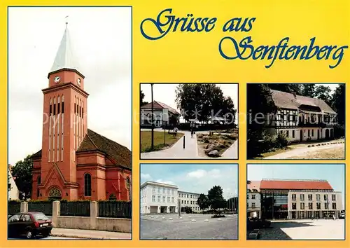 AK / Ansichtskarte Senftenberg_Niederlausitz Kirche Gaststaette Gaumensegel Kommandantenhaus Rathaus Senftenberg_Niederlausitz