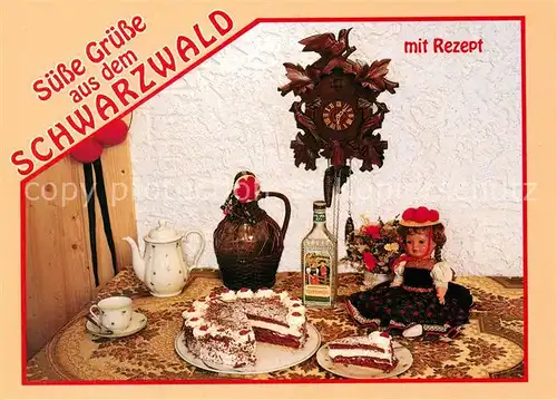 AK / Ansichtskarte Lebensmittel Schwarzwaelder Kirschtorte Rezept Kuckucksuhr  Lebensmittel