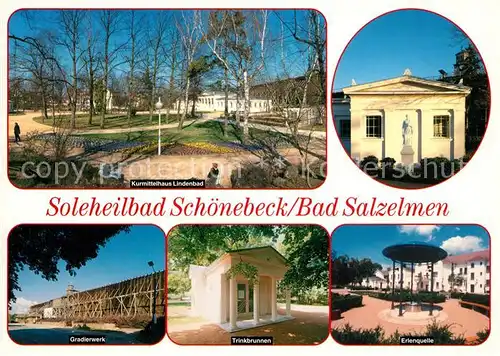 AK / Ansichtskarte Schoenebeck_Elbe Soleheilbad Kurmittelhaus Gradierwerk Trinkbrunnen Erlenquelle Schoenebeck Elbe