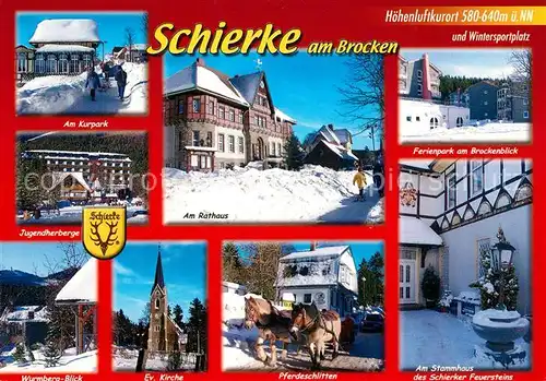 AK / Ansichtskarte Schierke_Harz Brocken Kurpark Jugendherberge Wurmberg Pferdeschlitten Stammhaus des Schierker Feuersteins Schierke Harz