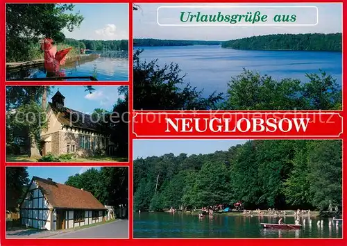 AK / Ansichtskarte Neuglobsow Roter Hahn Glasmacherkunst Grosser Stechlinsee Strand Neuglobsow