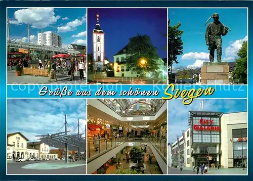 AK / Ansichtskarte Siegen_Westfalen City Galerie Einkaufszentrum Nikolaikirche Denkmal Statue Siegen_Westfalen