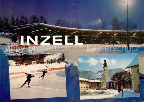 AK / Ansichtskarte Inzell Internationales Europaeisches Eislaufzentrum Ortsmotiv mit Kirche Wintersportplatz Inzell
