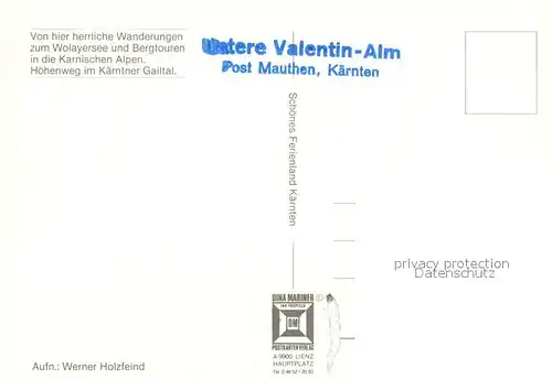 AK / Ansichtskarte Mauthen Untere Valentinalm mit Kellerwand Karnische Alpen Mauthen