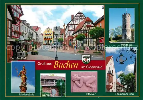 AK / Ansichtskarte Buchen_Baden Platz am Bild Wartturm Mariens?ule Blecker Steinerner Bau Buchen_Baden