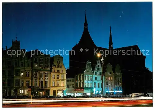 AK / Ansichtskarte Rostock_Mecklenburg Vorpommern Neuer Markt Marienkirche Nachtaufnahme Rostock