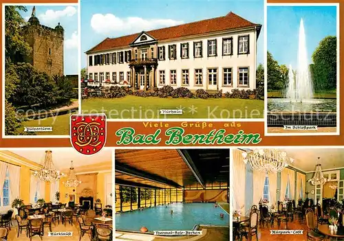 AK / Ansichtskarte Bad_Bentheim Pulverturm Kurhaus Schlosspark Kurklause Thermal Sole Becken Cafe Bad_Bentheim