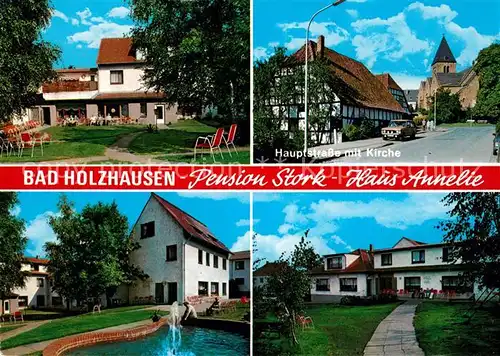 AK / Ansichtskarte Bad_Holzhausen_Luebbecke Pension Stork Haus Annelie Hauptstrasse Kirche  Bad_Holzhausen_Luebbecke