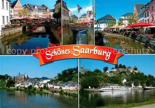 AK / Ansichtskarte Saarburg_Saar Stadtansichten Faehrschiff Wasserfall Saarburg Saar