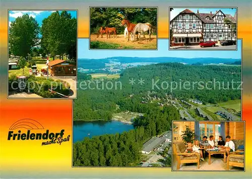 AK / Ansichtskarte Frielendorf Ferienpark am Silbersee Fachwerkhaus Campingplatz Pferde Fliegeraufnahme Frielendorf