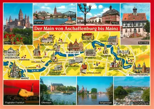 AK / Ansichtskarte Aschaffenburg_Main Mainz Bad Vilbel Flughafen Frankfurt Offenbach Seligenstadt Karte Aschaffenburg Main