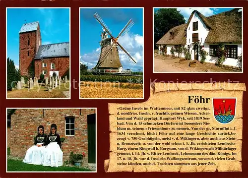 AK / Ansichtskarte Insel_Foehr Windmuehle Reethaeuser Volkstracht  Insel_Foehr