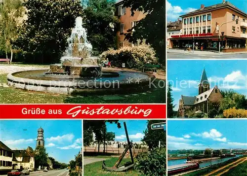 AK / Ansichtskarte Ginsheim Gustavsburg Brunnen Kirchen Anker Hafen Ginsheim Gustavsburg