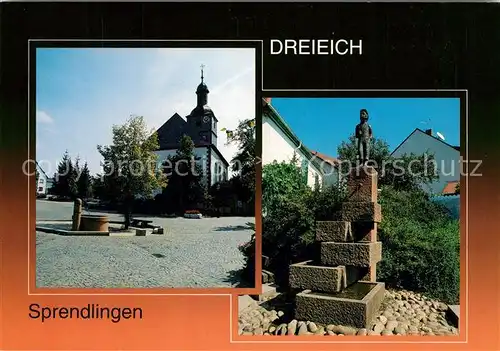 AK / Ansichtskarte Sprendlingen Dreieich Lindenplatz Albertuskirche Hooschebaabrunnen Sprendlingen Dreieich