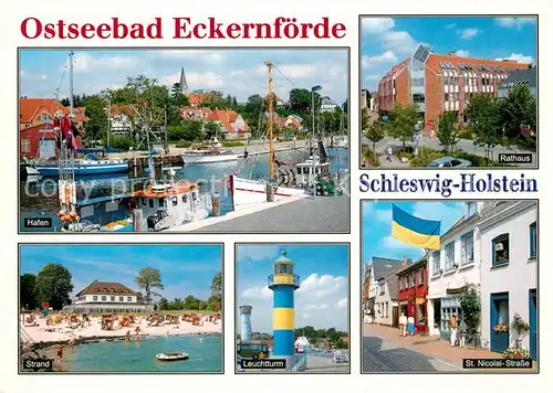 AK / Ansichtskarte Eckernfoerde Hafen Strand Leuchtturm Sankt Nicolai Strasse Rathaus Eckernfoerde