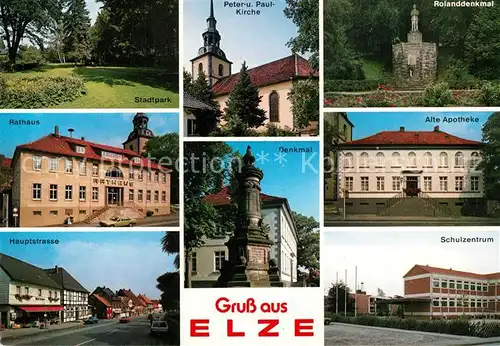 AK / Ansichtskarte Elze_Wedemark Rathaus Schule Denkmal Rolandsdenkmal Elze Wedemark