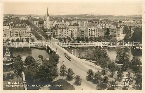 AK / Ansichtskarte Strassenbahn Stockholm Djurgardsbron Strandvaegen Narvavaegen Strassenbahn