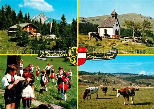 AK / Ansichtskarte Strobl_Wolfgangsee Postalm Kirchlein Kuhweide Kinder Volkstanz  Strobl Wolfgangsee