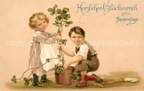 AK / Ansichtskarte Namenstag_Namenskarte Kinder Kleeblatt Litho  Namenstag_Namenskarte