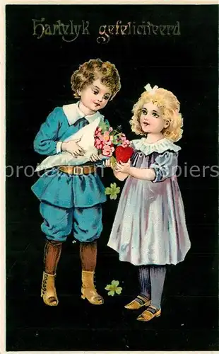 AK / Ansichtskarte Glueckwunsch Kinder Blumen Kleeblatt Litho Glueckwunsch