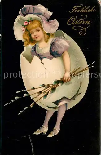 AK / Ansichtskarte Ostern_Easter_Paques Kind Ei Hutmode Weidenkaetzchen Litho Ostern_Easter_Paques