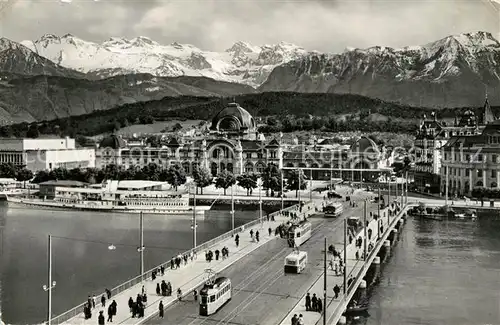 AK / Ansichtskarte Strassenbahn Luzern Seebruecke Bahnhof Unterwaldnerberge Strassenbahn