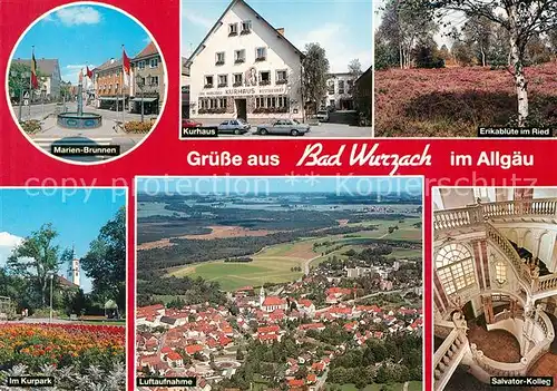 AK / Ansichtskarte Bad_Wurzach Marien Brunnen Kurhaus Erikabluete im Ried Kurpark Salvator Kolleg Bad_Wurzach